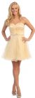 Strapless Bejeweled Waist Short Tulle Graduation Party Dress in Gold